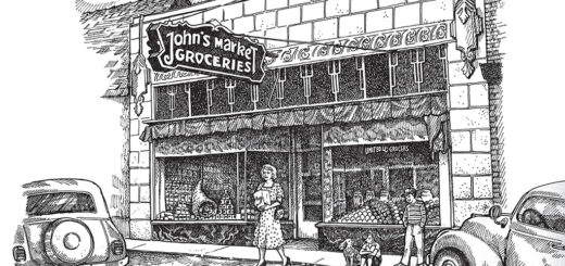 Drawing of the original John's Market Groceries