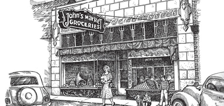 Drawing of the original John's Market Groceries